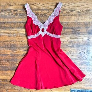 NWT Red and White Lace Trim Satin Dress ~ Size XS